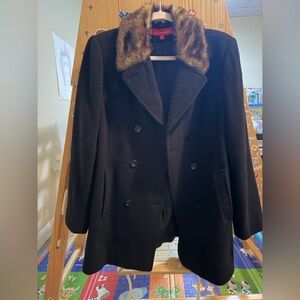 Anne Klein Black Coat with Faux Fur Trim